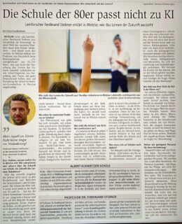 Bericht zum Bildungsforum Vision@Schule an der @a_schweitzerschule_wetzlar am 28./29.3.2025. 
Am 28.3.25 um 14 Uhr darf ich an dieser besonderen Schule die Eröffnungskeynote halten. Mit dabei sind auch @stefanruppaner, @netzlehrer und ganz viele andere spannende Menschen aus dem #instalehrerzimmer. 
Der Beitrag stammt aus: Wetzlarer Neue Zeitung vom 24.3.25.